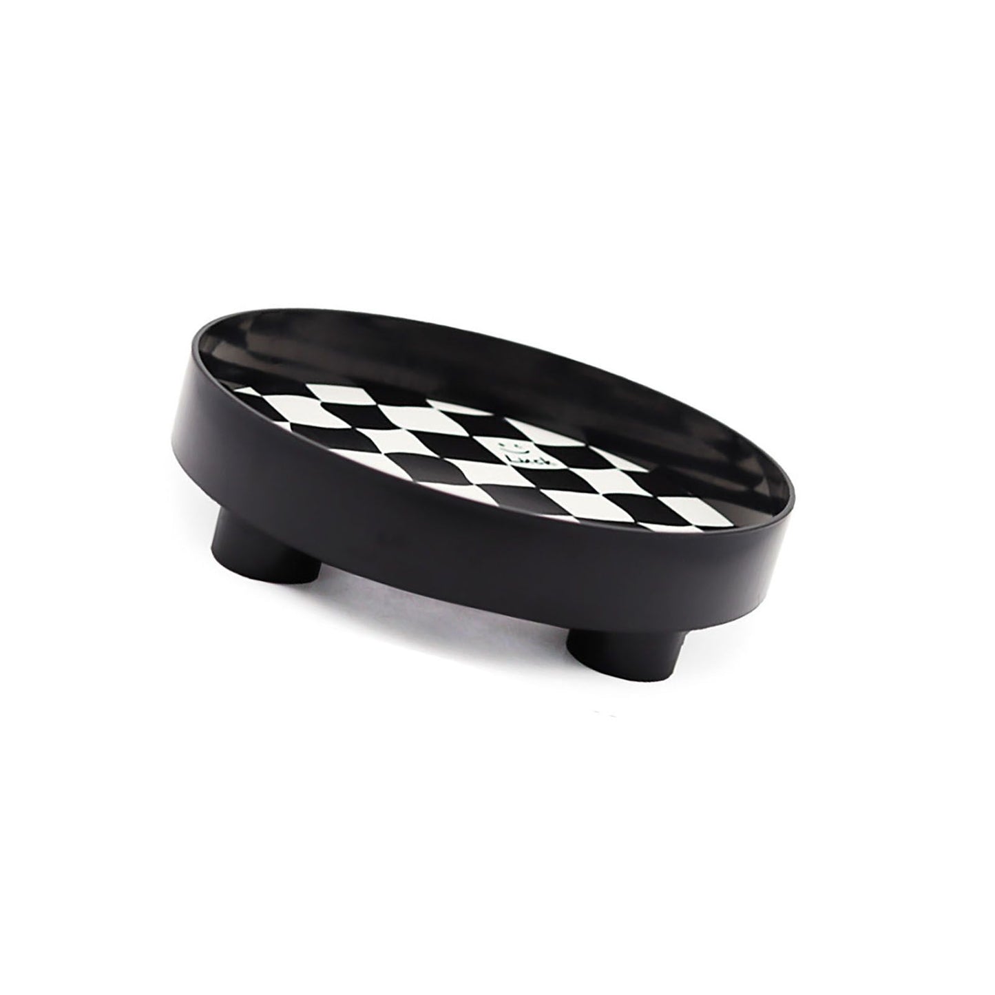 Round Storage Organizer Tray Checkerboard Design Plate Container Tray for Fruit Perfume Jewelry Black, Small