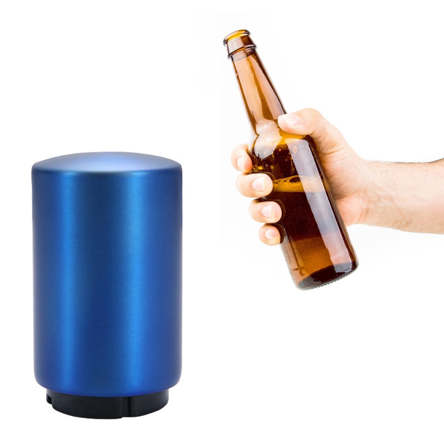Automatic Bottle Opener Magnetic Stainless Steel Push Down Bottle Lid Opening Tool for Beer Glass Beverage Bottle Blue