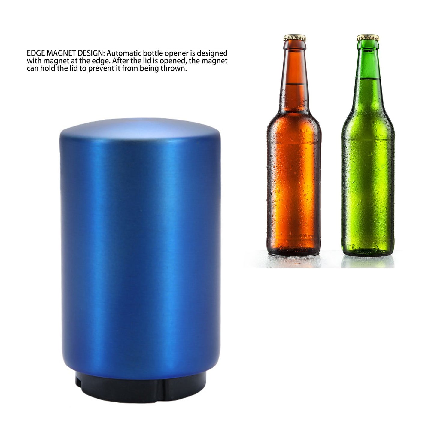 Automatic Bottle Opener Magnetic Stainless Steel Push Down Bottle Lid Opening Tool for Beer Glass Beverage Bottle Blue