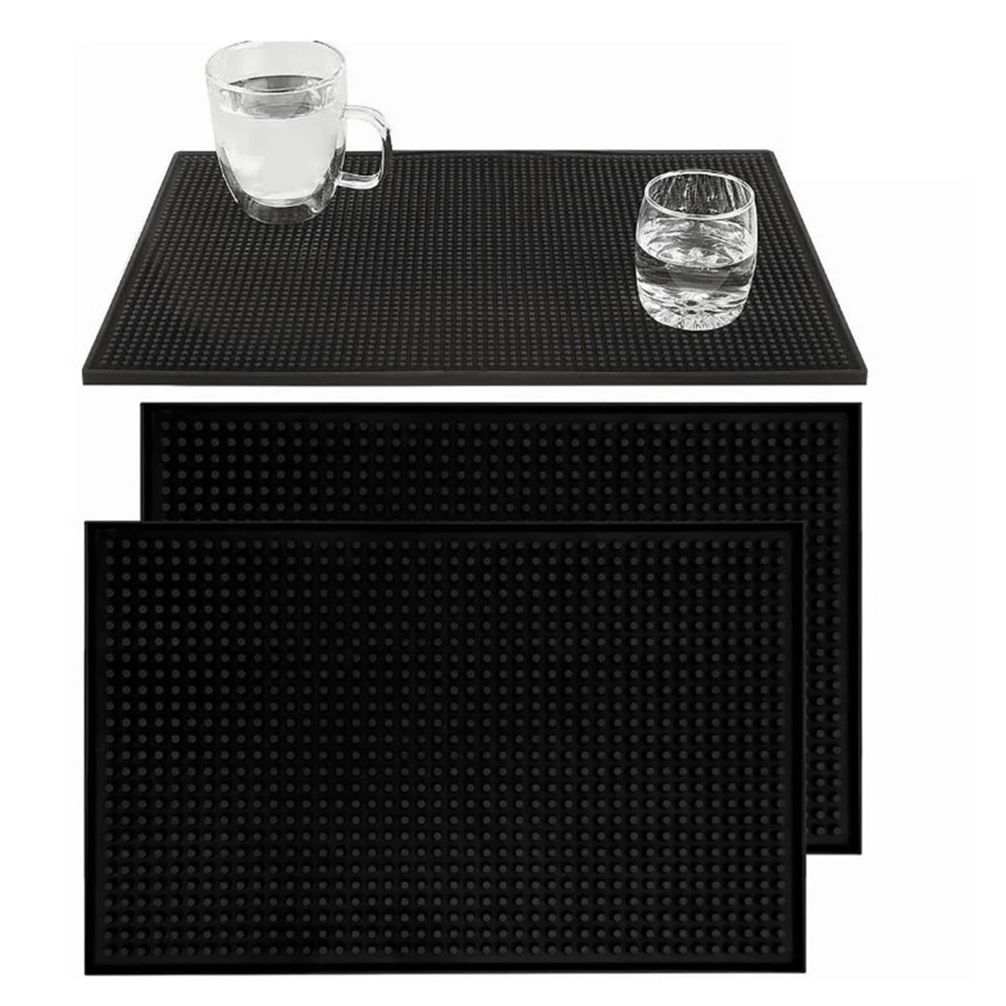2 Pcs Bar Service Mat Black Waterproof Heat Insulating PVC Bar Countertop Spill Mat 45x30x1cm