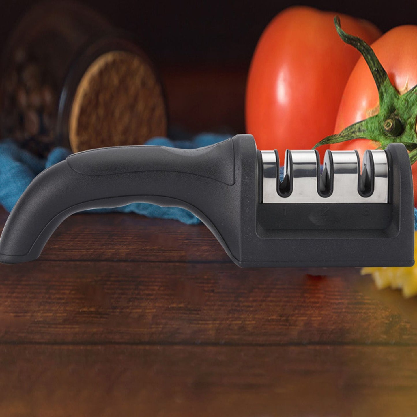 Knife Sharpener 3 Slot Kitchen Knives Sharpen Blade Sharpening Tool for Home Kitchen Black