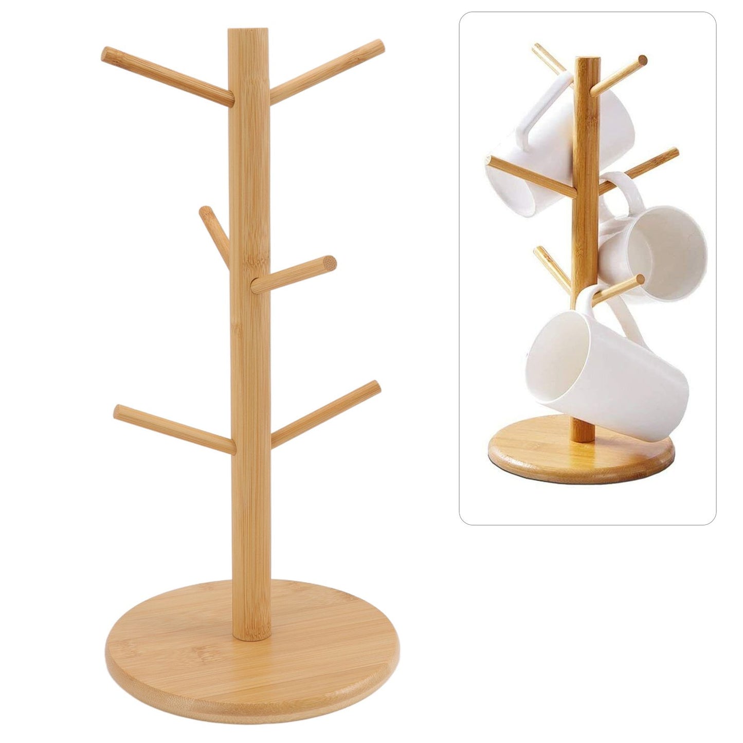 Coffee Cup Holder Space Saving Bamboo Coffee Mug Tree Rack Holder Organizer for Storage Display Drying Mugs