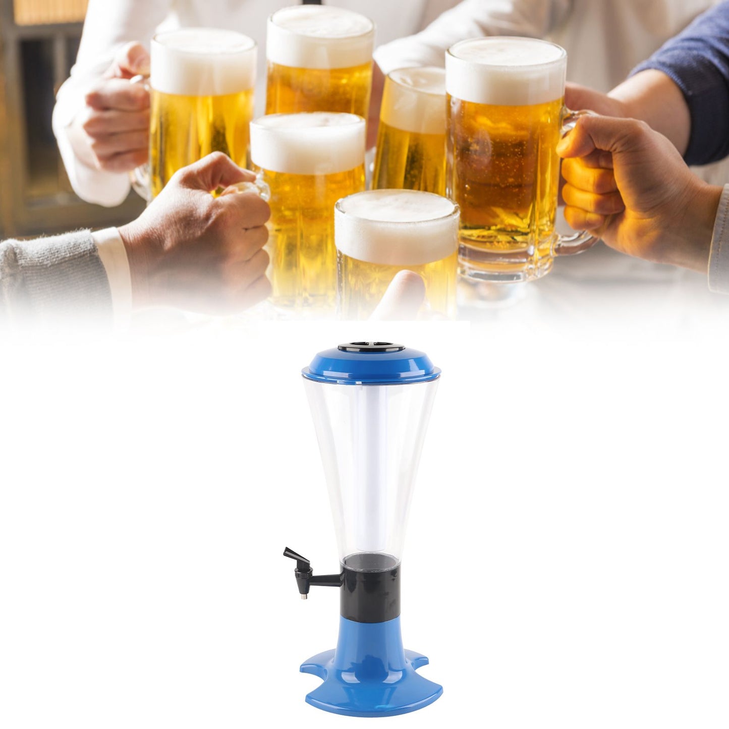 3L Beer Tower Dispenser Multipurpose Luminous Tabletop Wine Beer Tower Dispenser with Tap for Home Bar KTV Blue