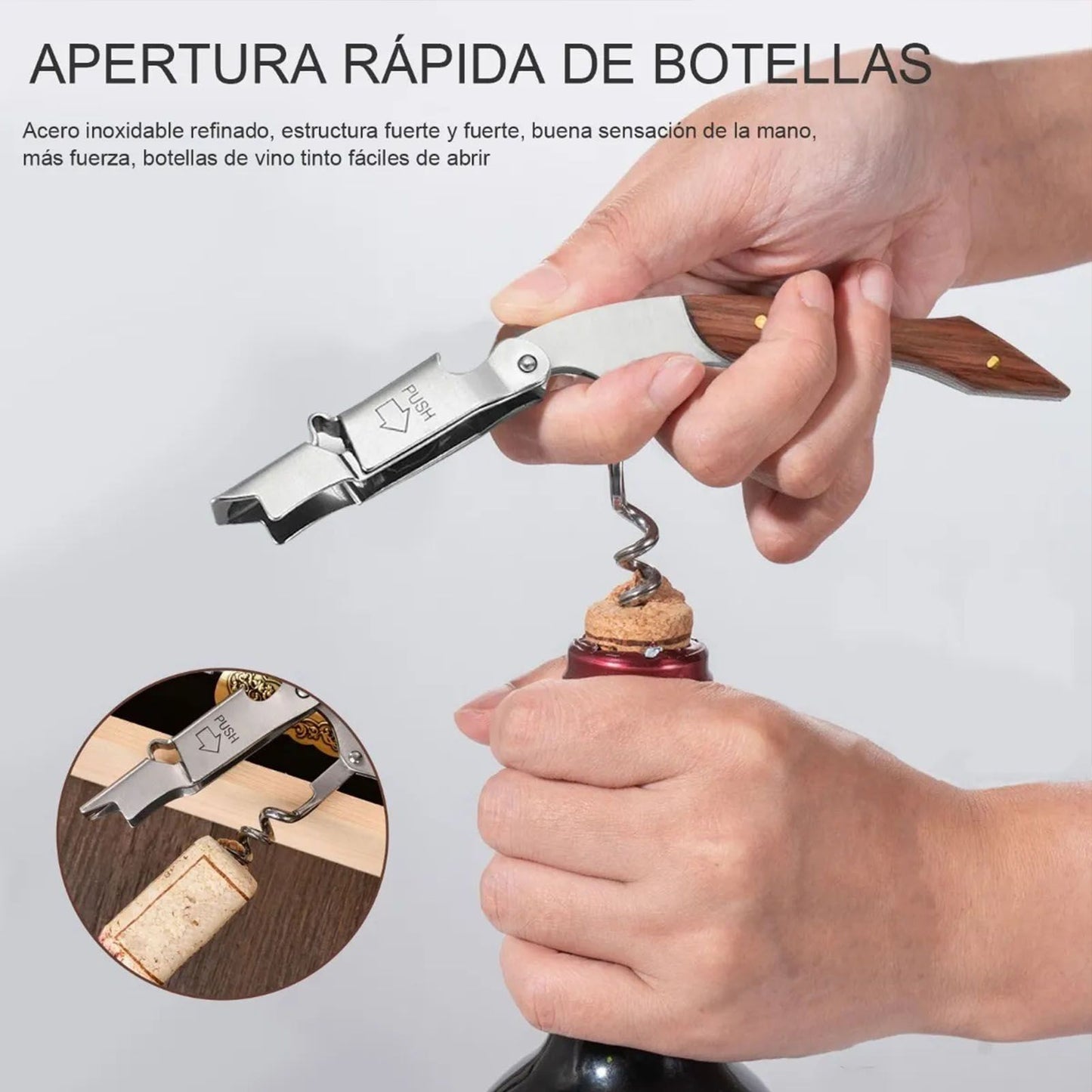 Wine Bottle Opener Corkscrew Stainless Steel Wood Easy Grip Portable Tool for Home