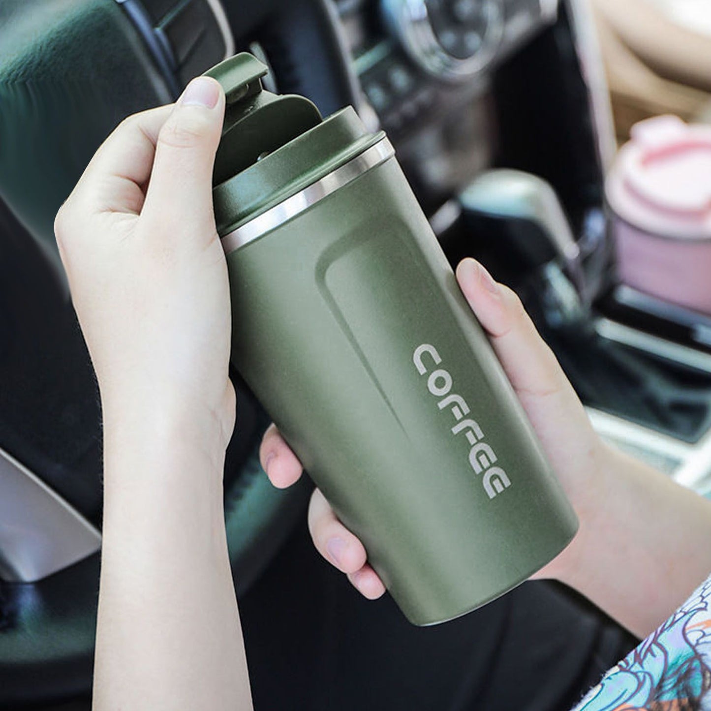 Smart Temperature Display Coffee Cup Portable 304 Stainless Steel Insulation Cup Simple Style Pure Color Generation 2nd Green 510ml