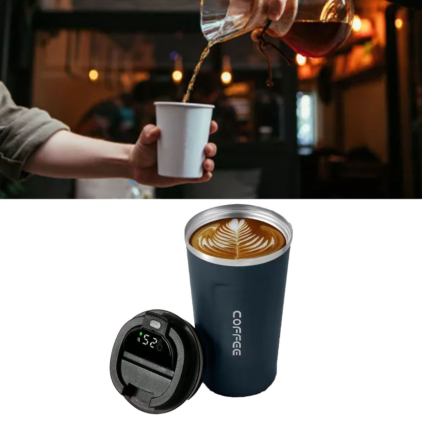 Smart Temperature Display Coffee Cup Portable 304 Stainless Steel Insulation Cup Simple Style Pure Color Generation 2nd Blue 380ml