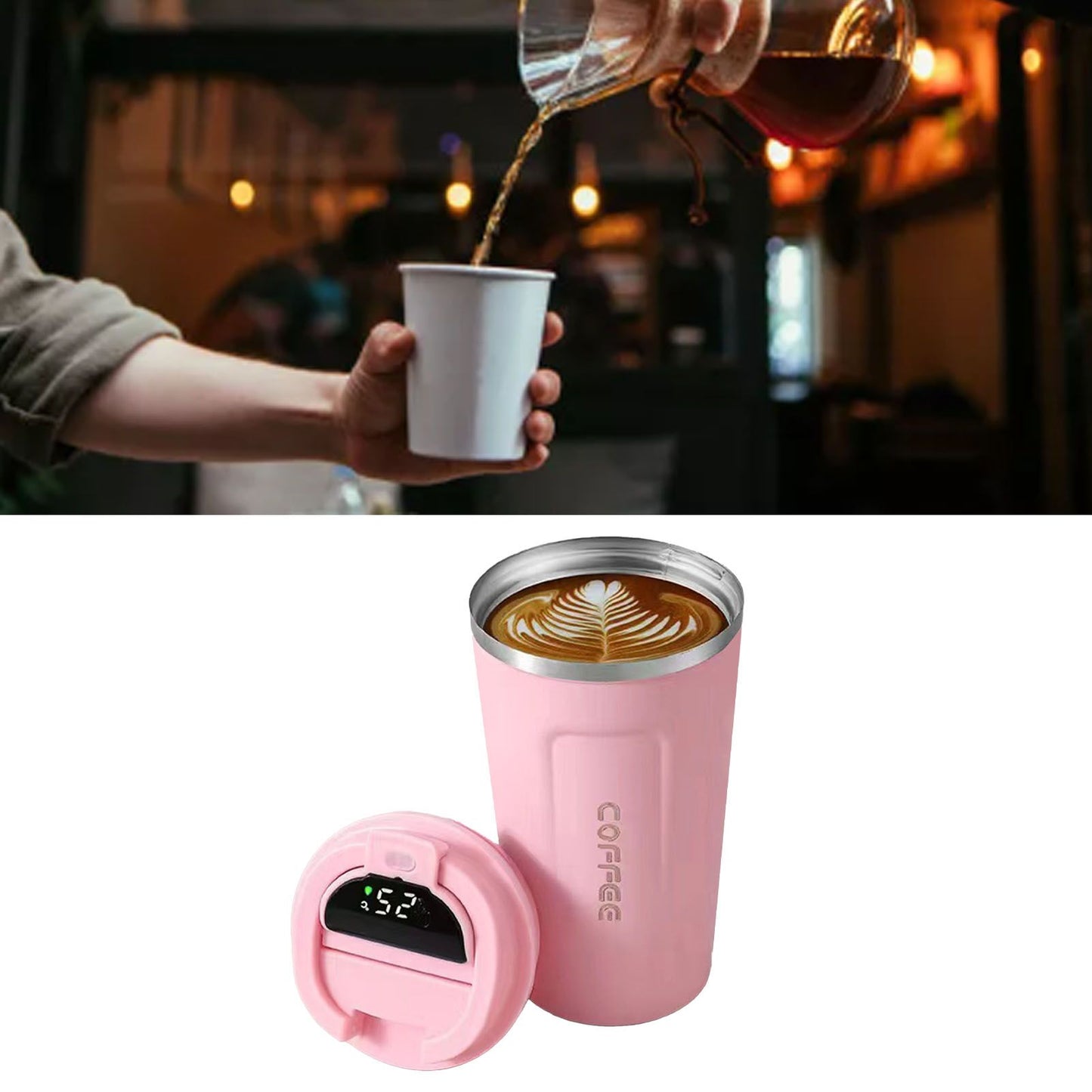 Smart Temperature Display Coffee Cup Portable 304 Stainless Steel Insulation Cup Simple Style Pure Color Generation 2nd Pink 510ml