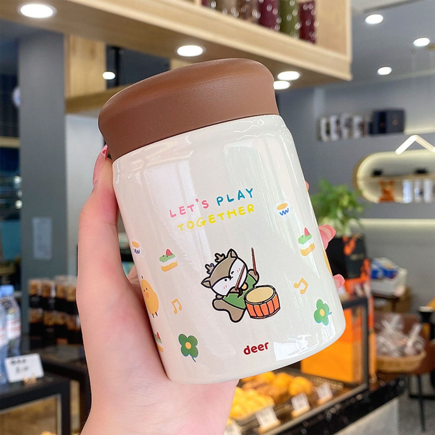 320ml Stainless Steel Insulated Vacuum Food Jar Cup Container with Lid for Outdoor Cartoon Portable Bottle Deer