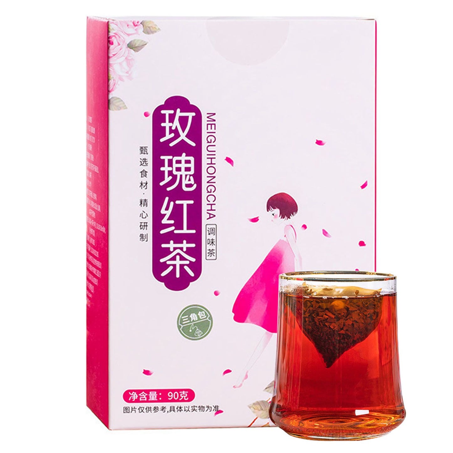 Rose Black Tea 30 Triangular Bags Boiling Water Brewing Portable Flower Tea for Women Girls