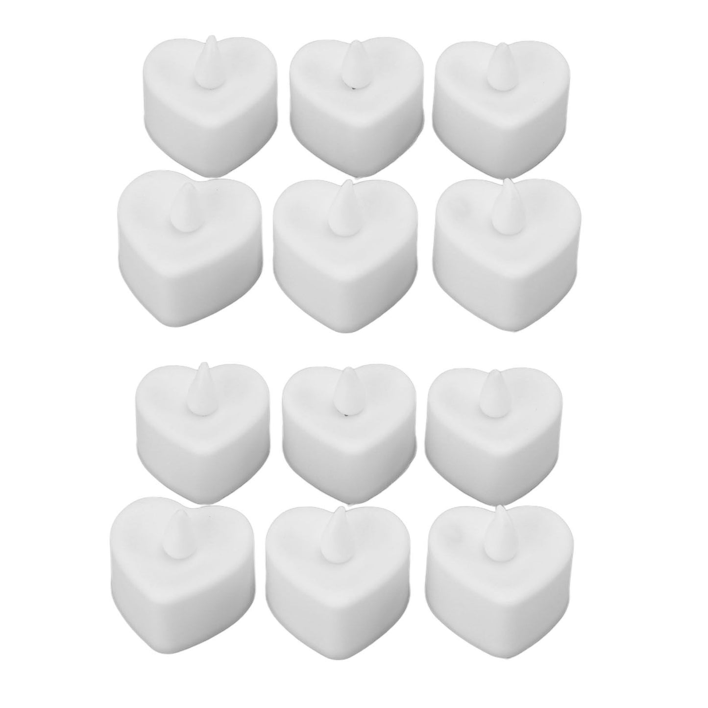 12Pcs LED Tea Lights Heart Shaped Flameless Battery Operated Electronic Fake Candles Wedding Party Decoration White
