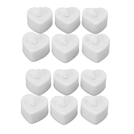12Pcs LED Tea Lights Heart Shaped Flameless Battery Operated Electronic Fake Candles Wedding Party Decoration White