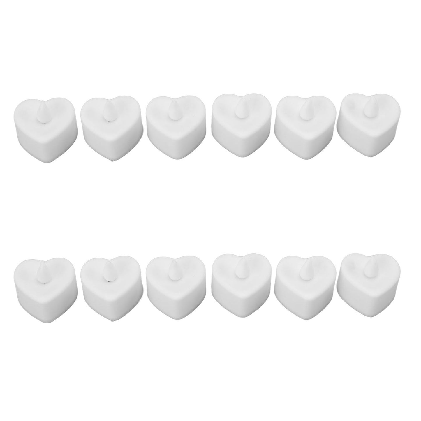 12Pcs LED Tea Lights Heart Shaped Flameless Battery Operated Electronic Fake Candles Wedding Party Decoration White