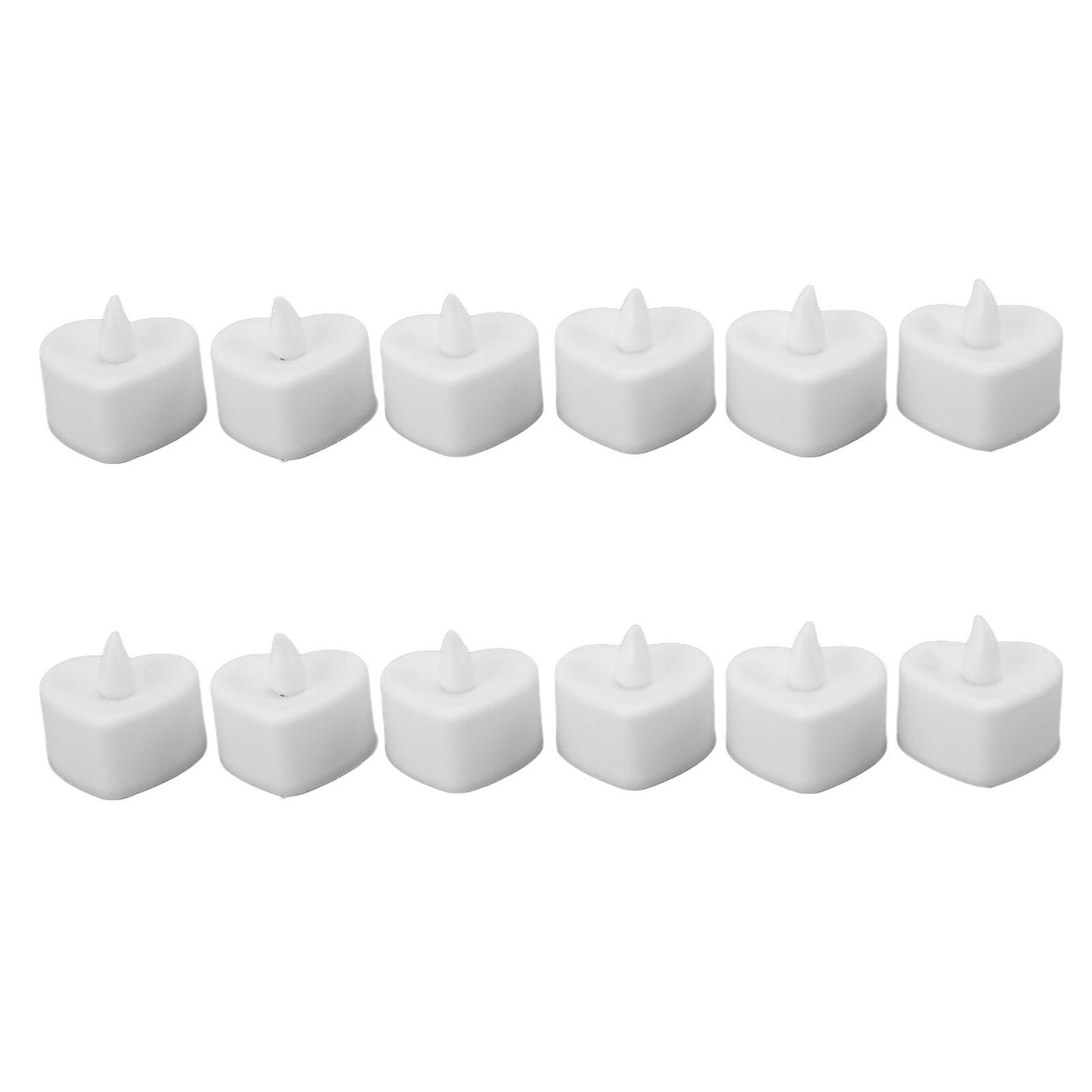 12Pcs LED Tea Lights Heart Shaped Flameless Battery Operated Electronic Fake Candles Wedding Party Decoration White