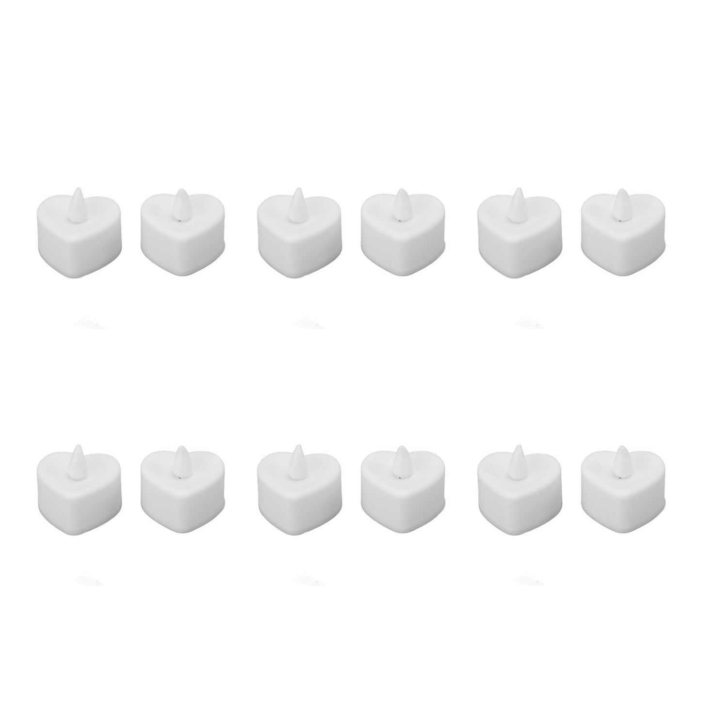 12Pcs LED Tea Lights Heart Shaped Flameless Battery Operated Electronic Fake Candles Wedding Party Decoration White