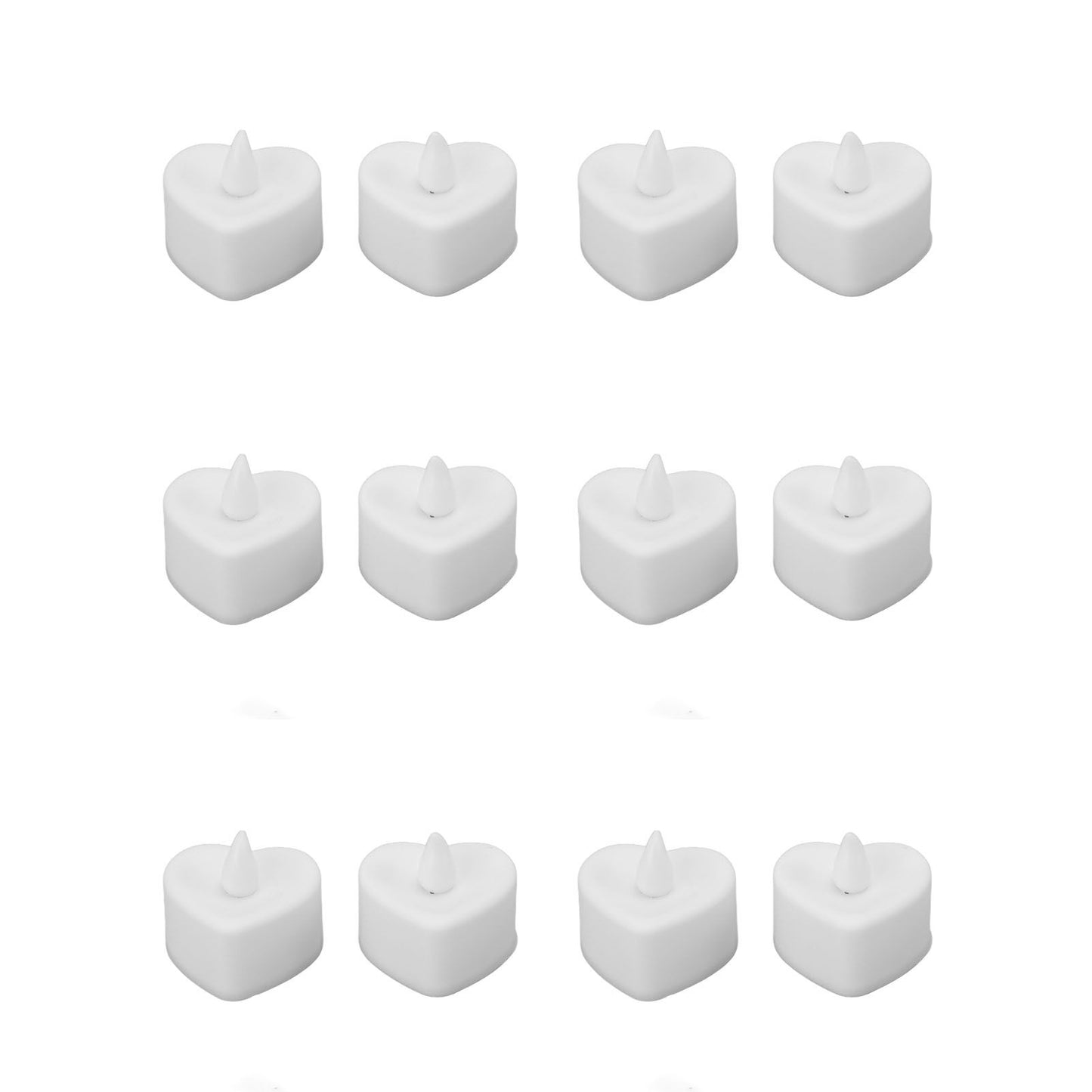 12Pcs LED Tea Lights Heart Shaped Flameless Battery Operated Electronic Fake Candles Wedding Party Decoration White