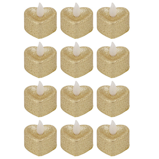 12 PCS LED Candle Lamp Gold Powder Heart Shape Tea Lights Secret Room Props for Christmas Wedding Party