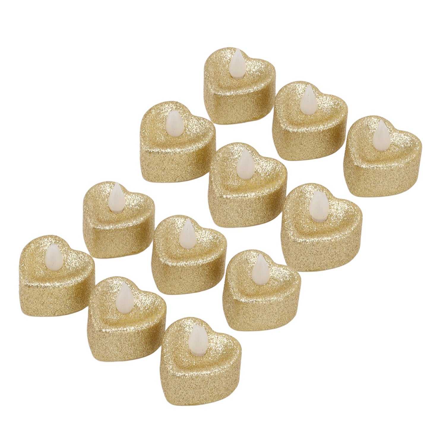 12 PCS LED Candle Lamp Gold Powder Heart Shape Tea Lights Secret Room Props for Christmas Wedding Party