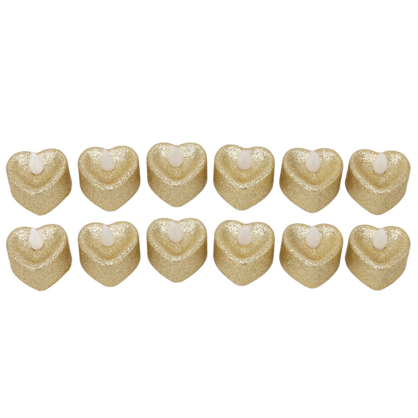 12 PCS LED Candle Lamp Gold Powder Heart Shape Tea Lights Secret Room Props for Christmas Wedding Party