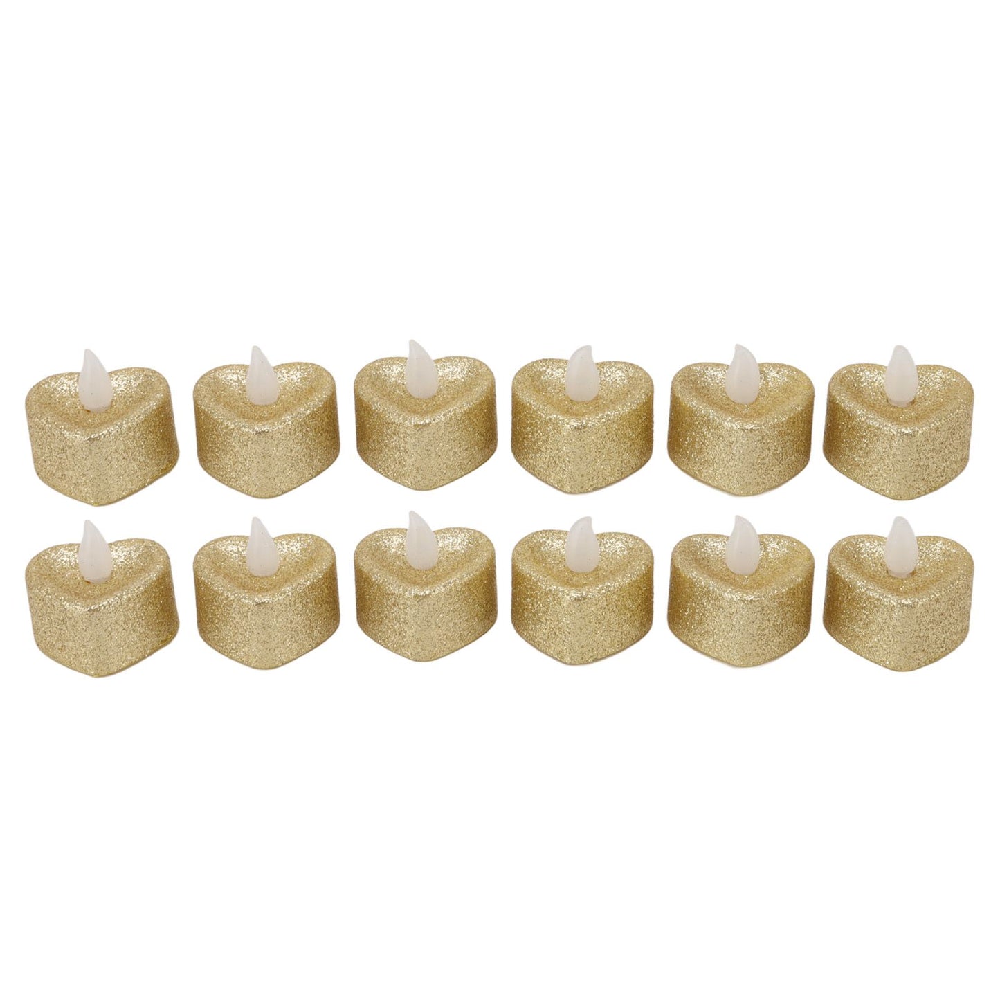 12 PCS LED Candle Lamp Gold Powder Heart Shape Tea Lights Secret Room Props for Christmas Wedding Party