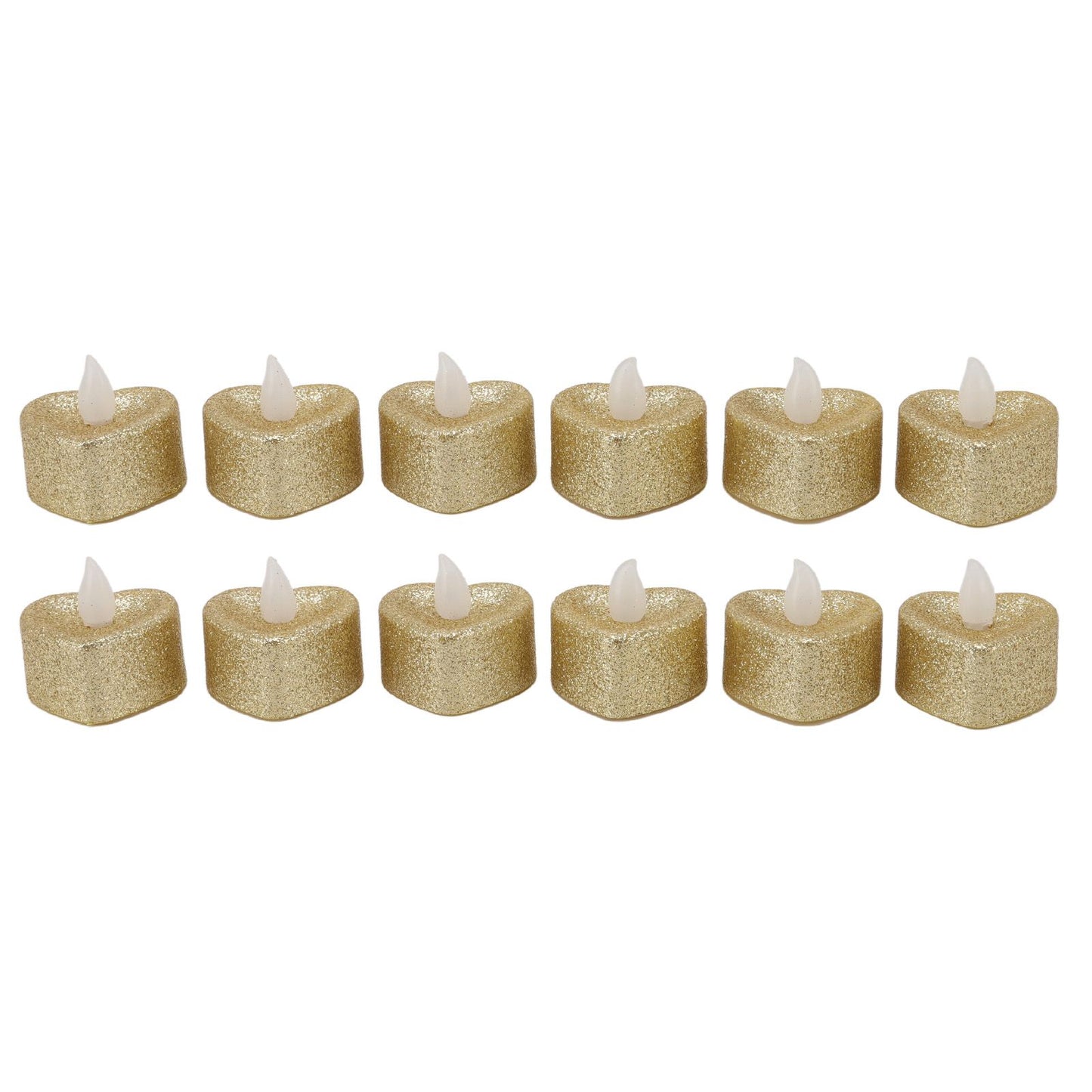 12 PCS LED Candle Lamp Gold Powder Heart Shape Tea Lights Secret Room Props for Christmas Wedding Party
