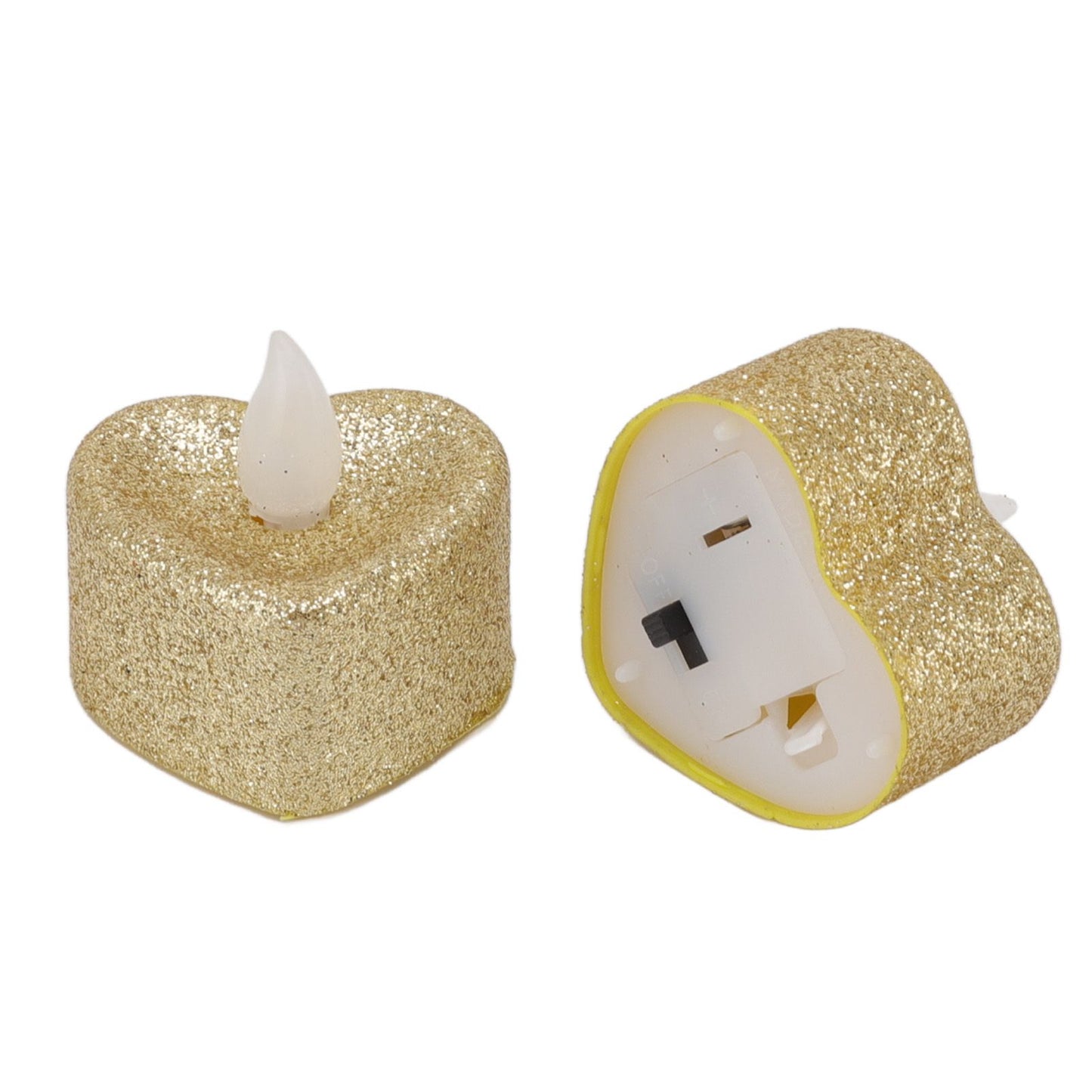 12 PCS LED Candle Lamp Gold Powder Heart Shape Tea Lights Secret Room Props for Christmas Wedding Party