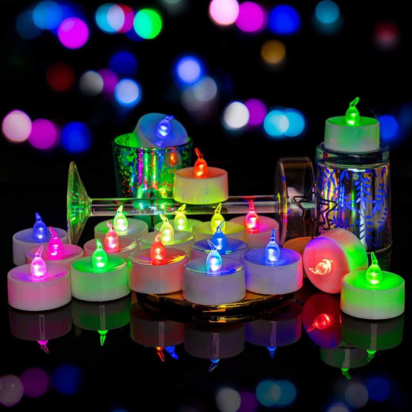 12Pcs Flameless LED Candle Light Tea Lights Candles with Color Transparent Wick Halloween Holiday Party Room Ambinece Props