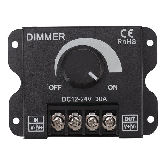 LED Dimmer Single Channel PWM Lighting Stepless Dimming Controller for 5050 3528 Single Color Light Strips DC 12V‑24V 30A
