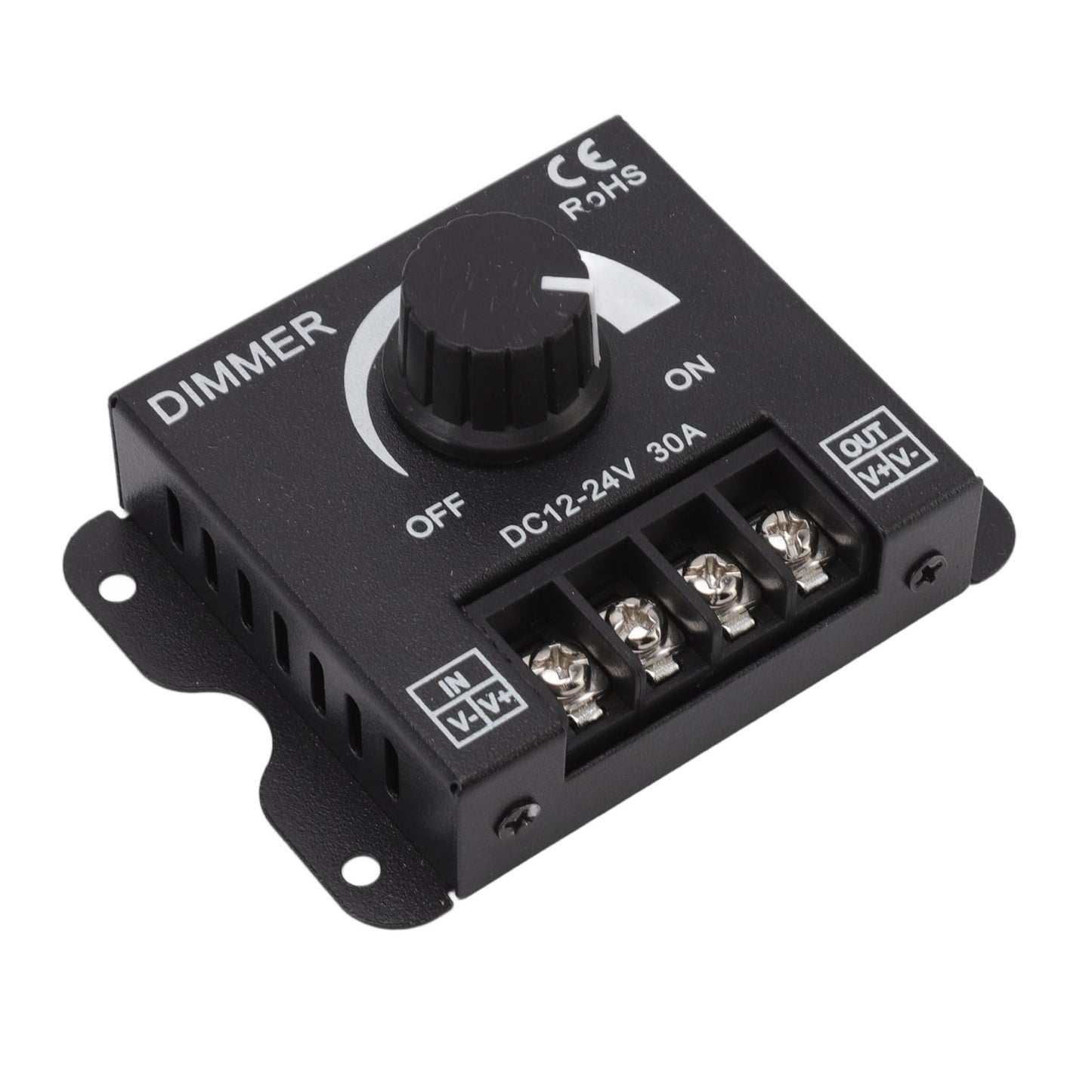 LED Dimmer Single Channel PWM Lighting Stepless Dimming Controller for 5050 3528 Single Color Light Strips DC 12V‑24V 30A
