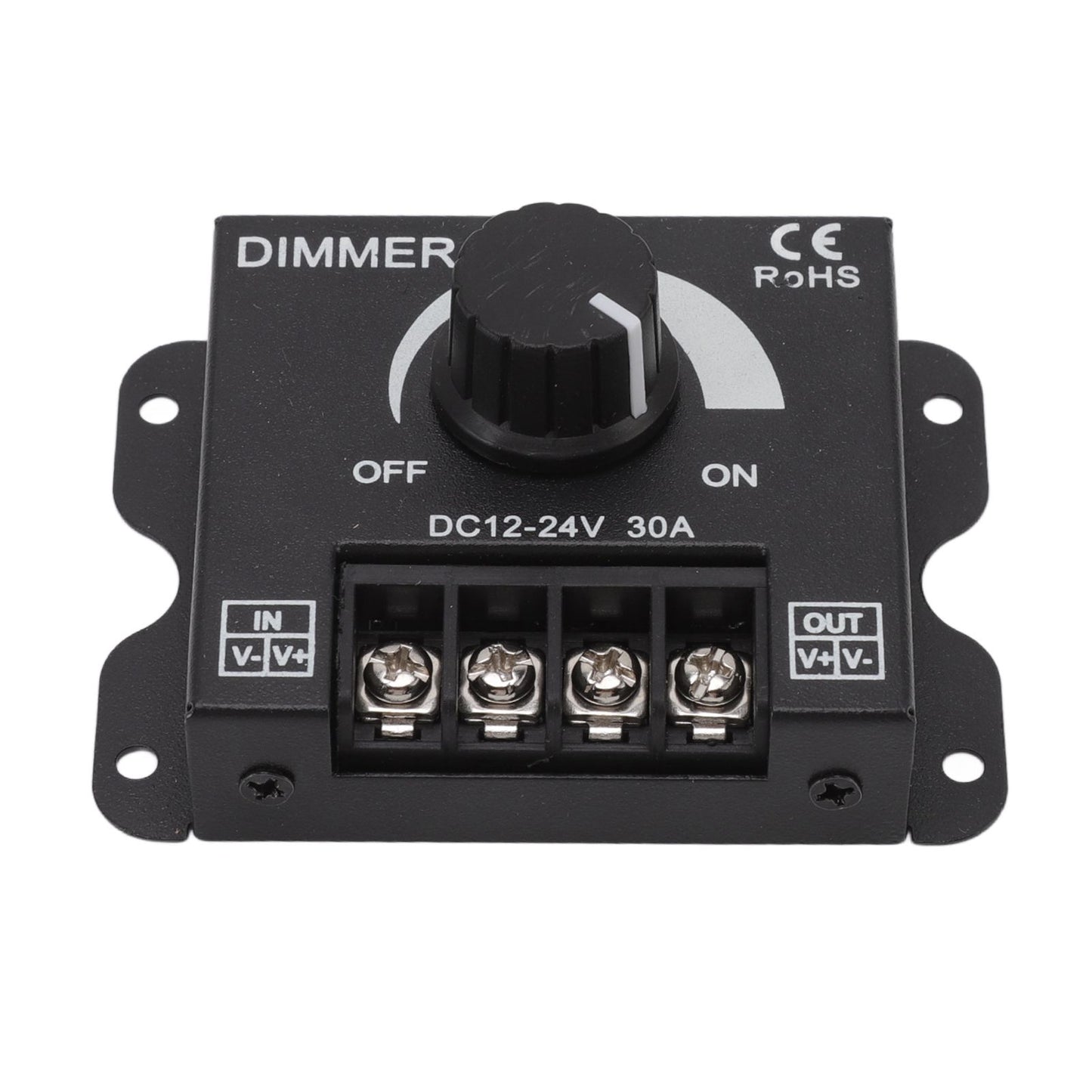 LED Dimmer Single Channel PWM Lighting Stepless Dimming Controller for 5050 3528 Single Color Light Strips DC 12V‑24V 30A