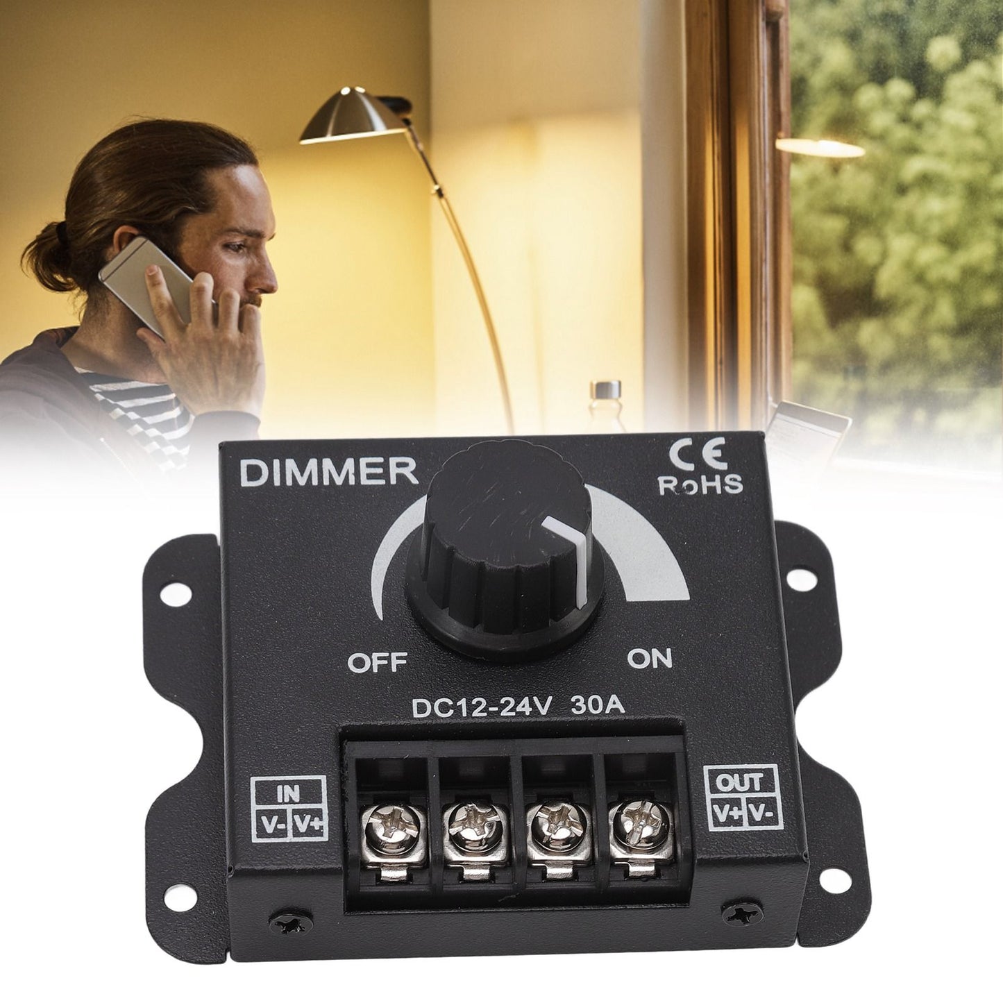 LED Dimmer Single Channel PWM Lighting Stepless Dimming Controller for 5050 3528 Single Color Light Strips DC 12V‑24V 30A