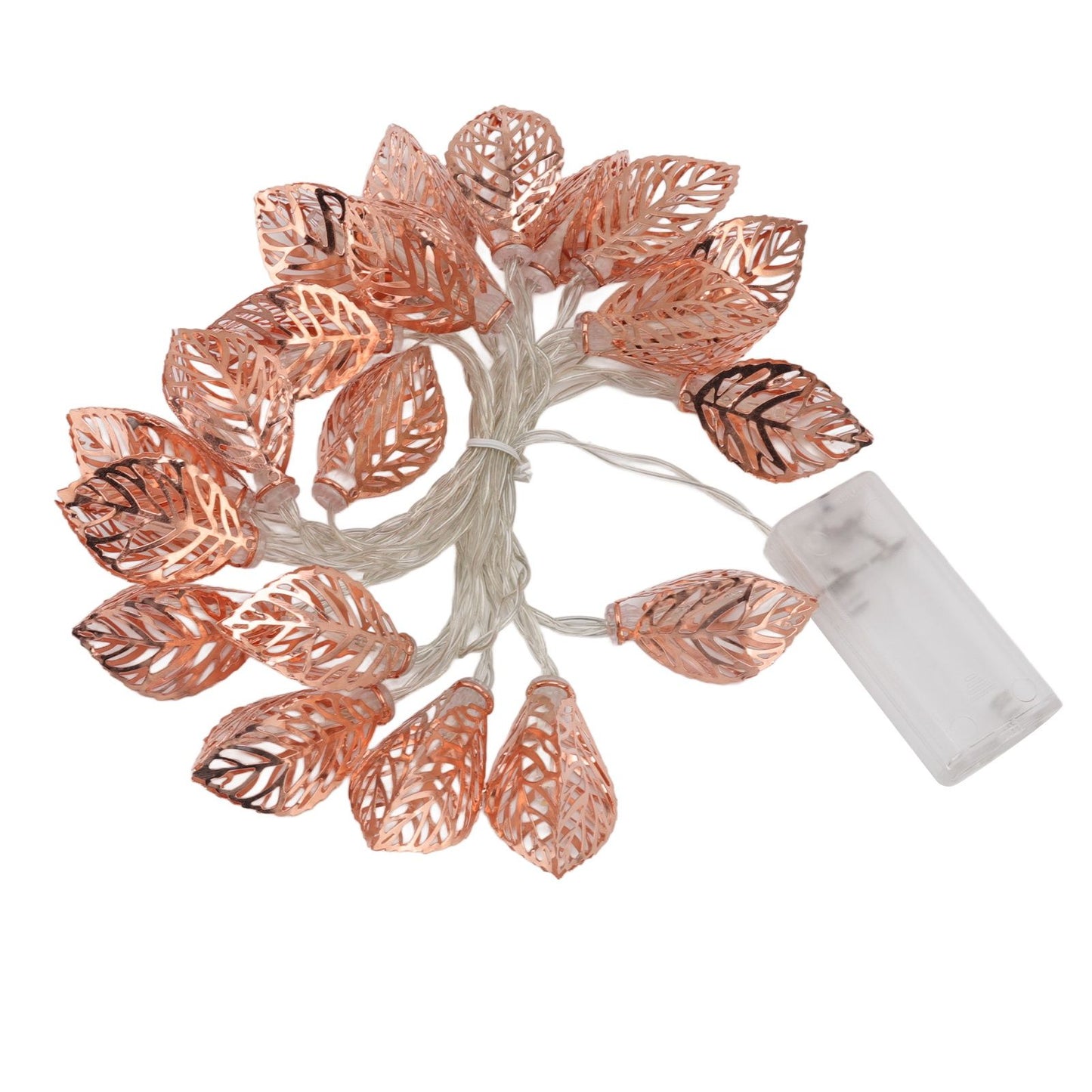 Rose Gold String Lights 20 LEDs Waterproof Battery Powered Hollowed Out Leaf Lights String Party Door Indoor