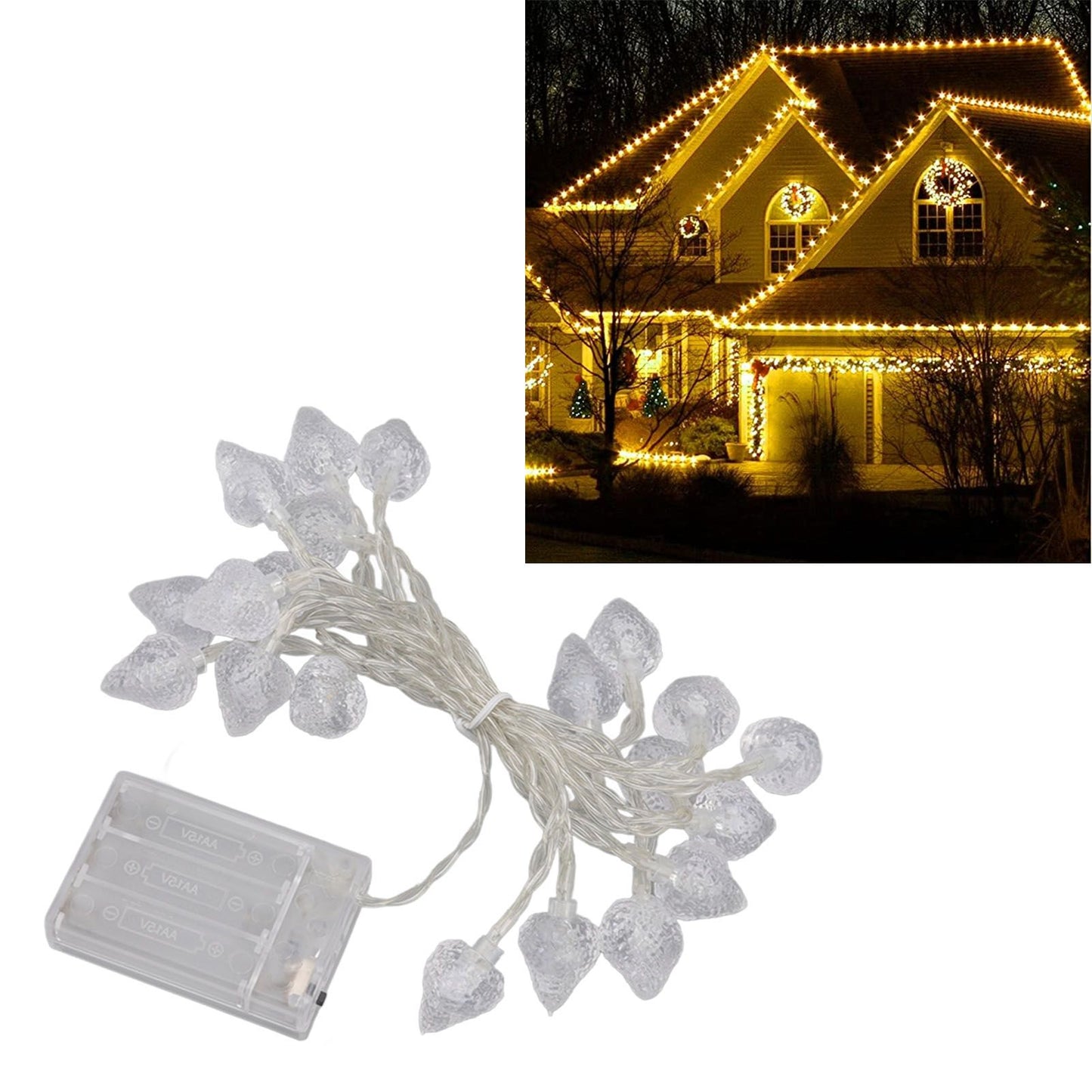 20 LEDs Christmas Lights Outdoor Strawberry Fairy String Lights Battery Powered Festival Decor Light String for Home Room