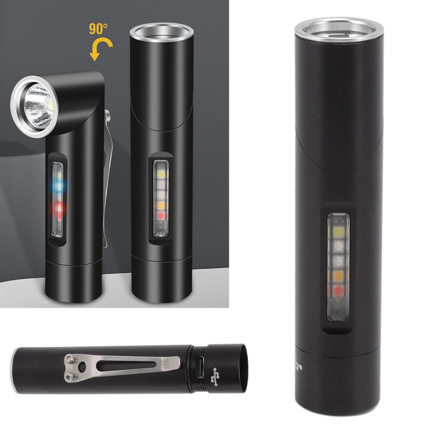 Mini Flashlight 90 Degree Tiltable Head LED Flashlight Magnetic Rechargeable LED Torch
