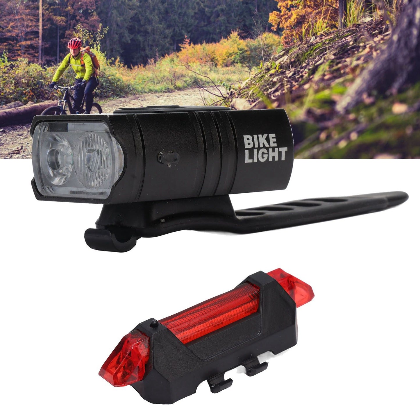 LED Cycling Light Kit Bike Front and Tail Lamps with Battery USB Charging Outdoor Riding Lamp Set