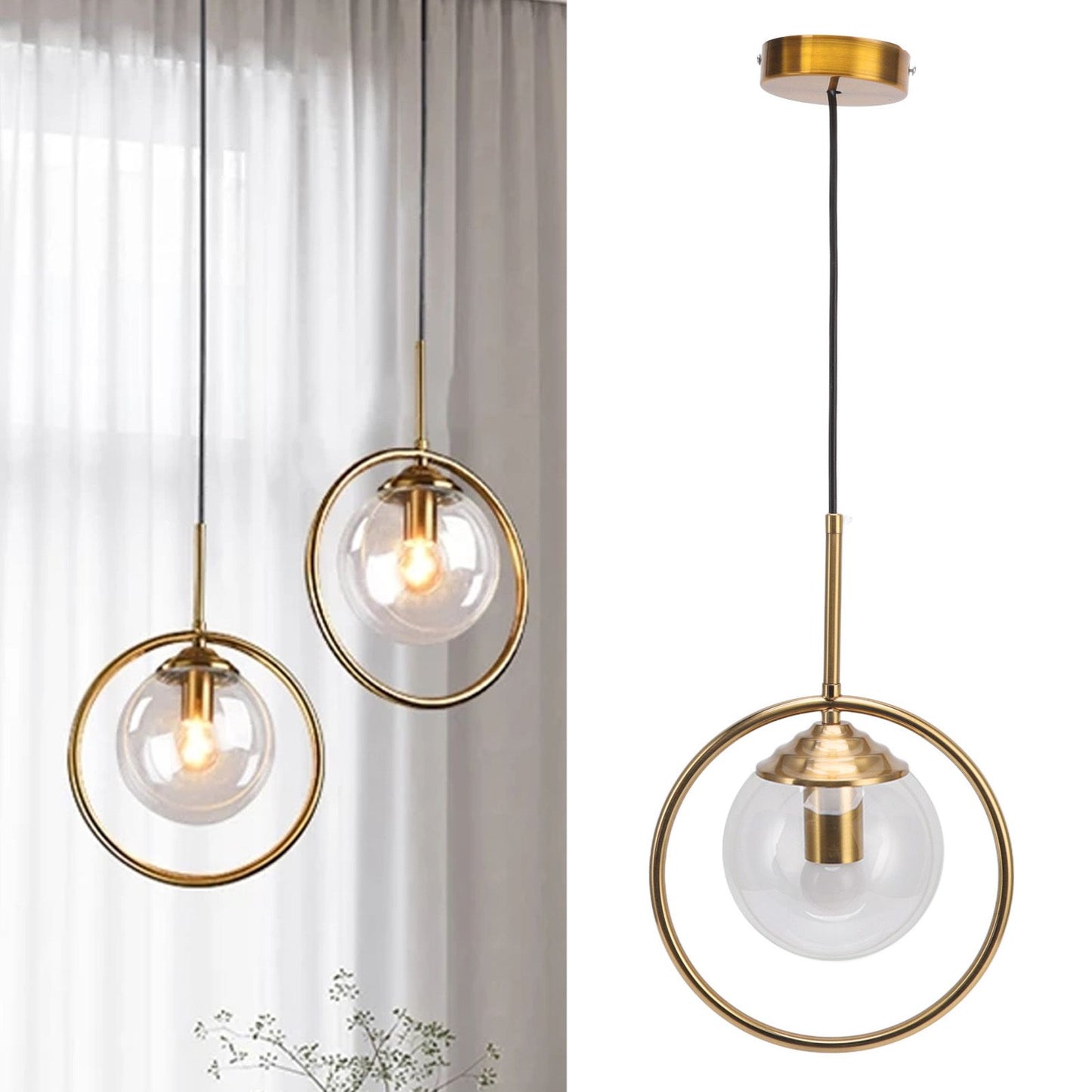 Ceiling Pendant Lamp E27/E26 Calibre Glass Iron Minimalist Style Hanging Pendant Light for Kitchens AC 85 to 265V