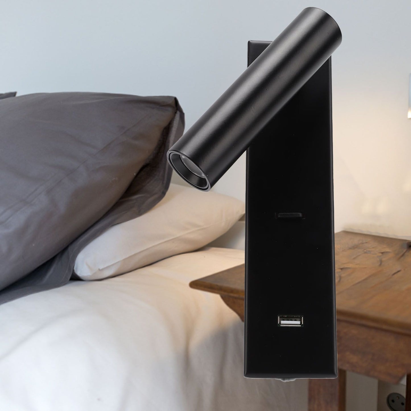 LED Wall Reading Light Simple Stylish Wall Mounted Light with Switch USB Port for Indoor Bedroom 100‑240V