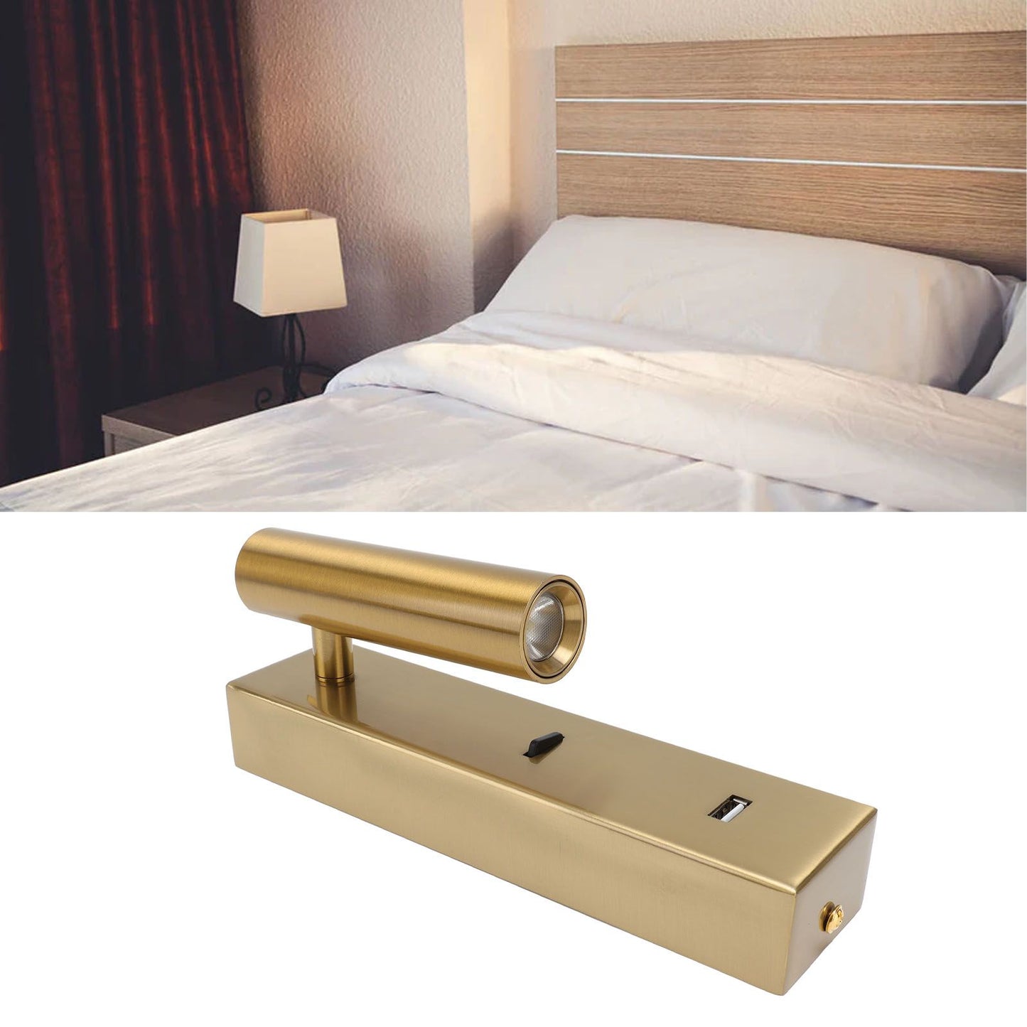 LED Wall Mounted Reading Light Simple Rechargeable Adjustable Angle Bedroom Wall Lamp for Hotel Bedroom 100V‑240V Warm Light