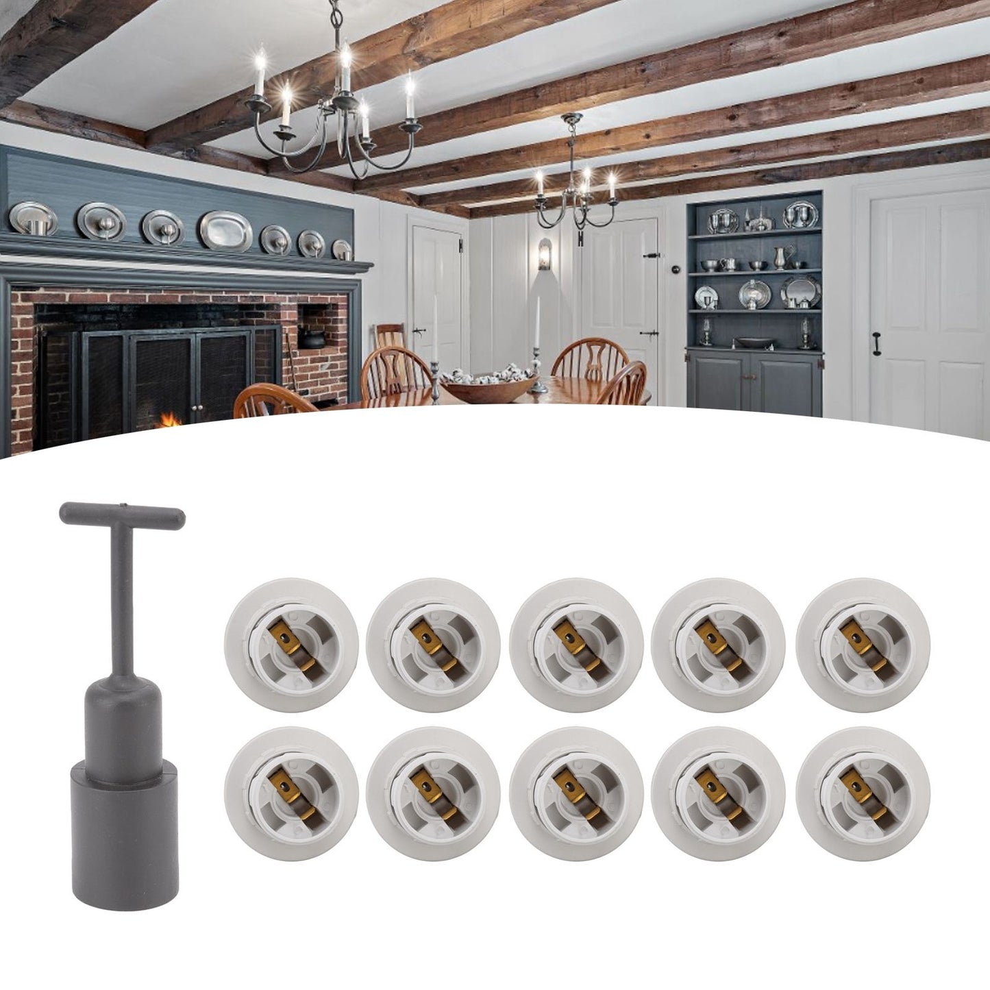 10PCS E14 Lamp Holder ABS with Sleeve High Temperature Resistant Light Socket Base for Home White
