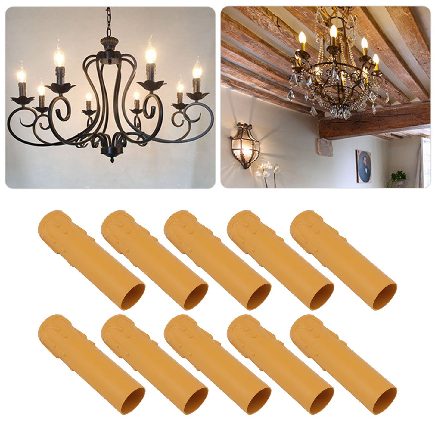 10pcs 4 Inch Candle Covers Sleeves Simulation Vintage Wax Drop Candle Socket Covers for Chandelier Yellow