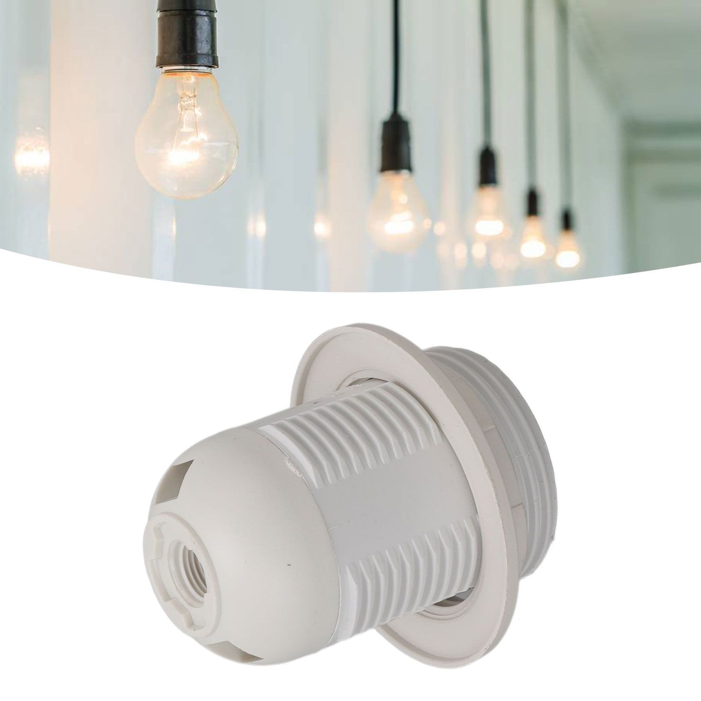 10Pcs E27 Light Base Socket Copper Core High Temperature Resistance E27 Light Holder Base with Lamp Sleeve for DIY White