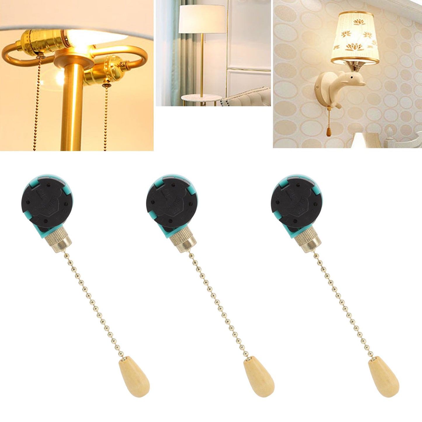3Pcs Ceiling Light Pull Chain Switch 3 Speed 4 Wire Ceiling Fan Lamp Switch for Ceiling Lamp Fan Lamp Wall Lamp Gold