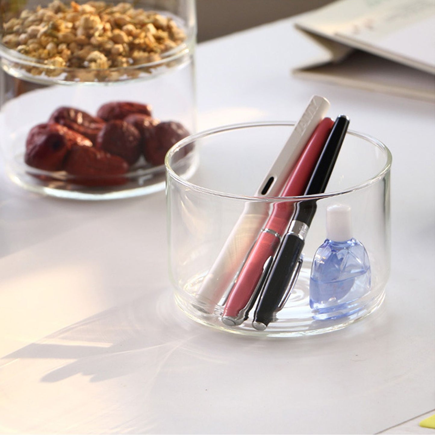 Tiered Glass Storage Jars Snack and Dried Fruit Organizer Glass Salad Bowl with Lid
