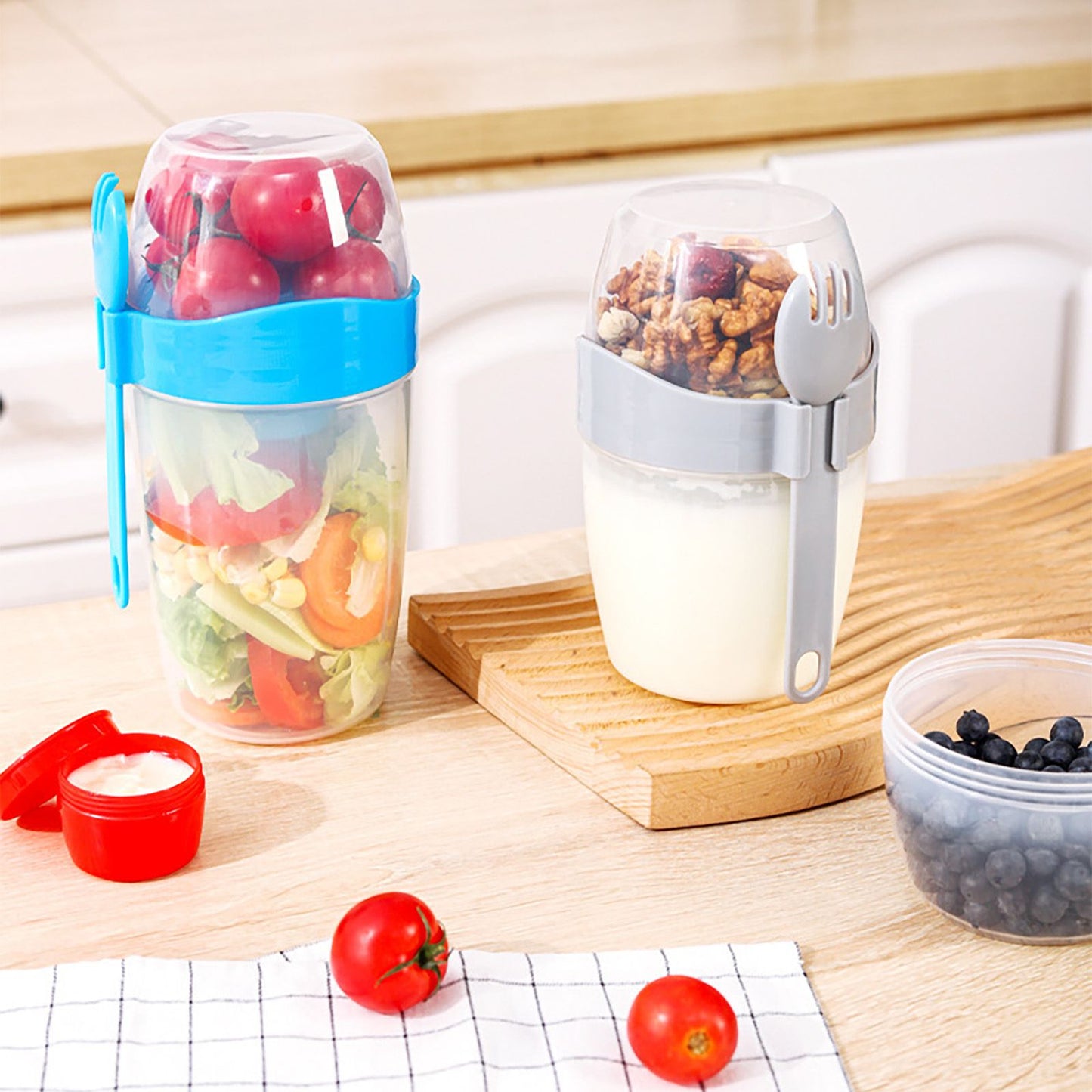 Double Breakfast Cup Oatmeal Cup with Lid Poons Forks for Business People