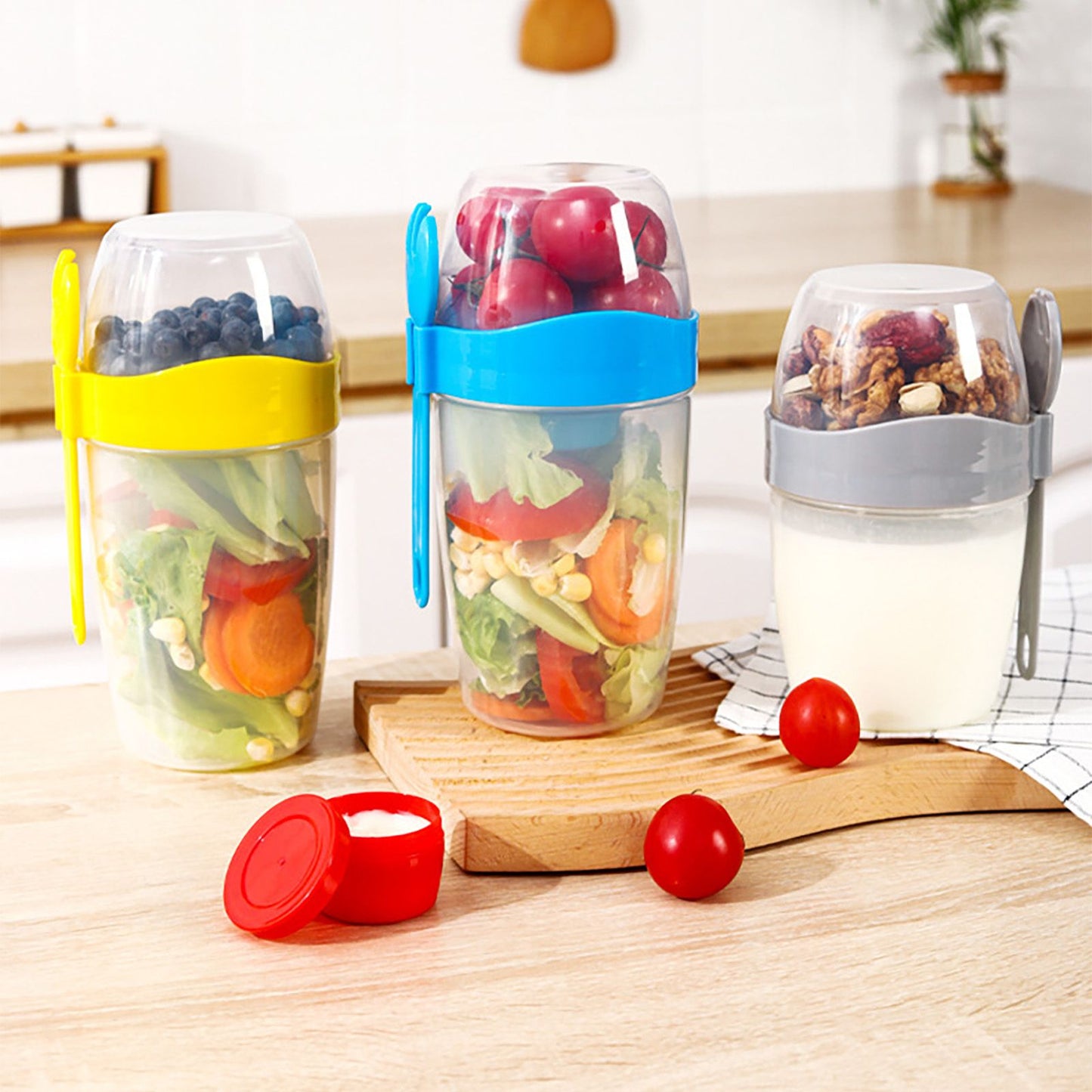 Double Breakfast Cup Oatmeal Cup with Lid Poons Forks for Business People