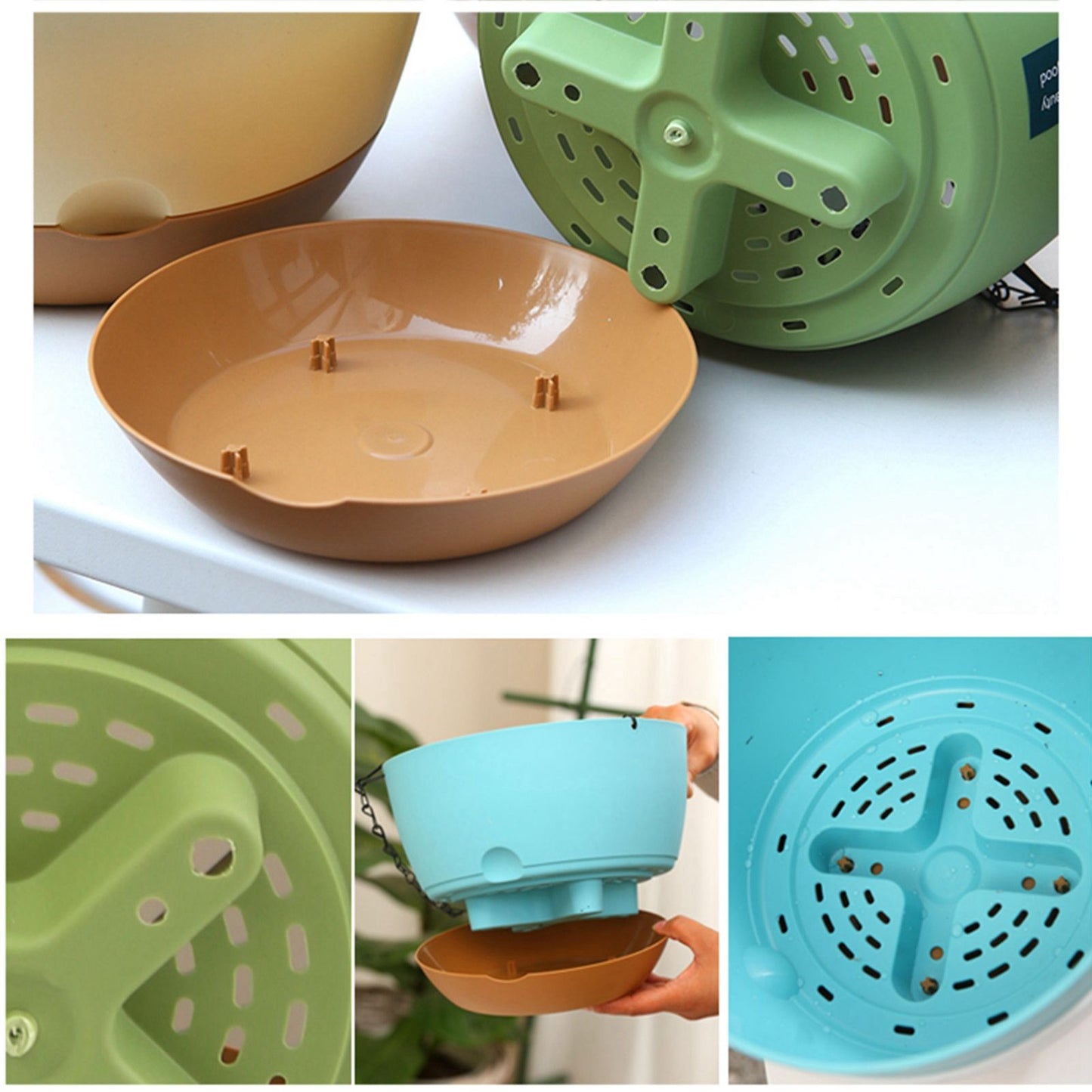 Hanging Double Chain Hanging Basket Planter Home Balcony Indoor Automatic Water Absorbing Basin