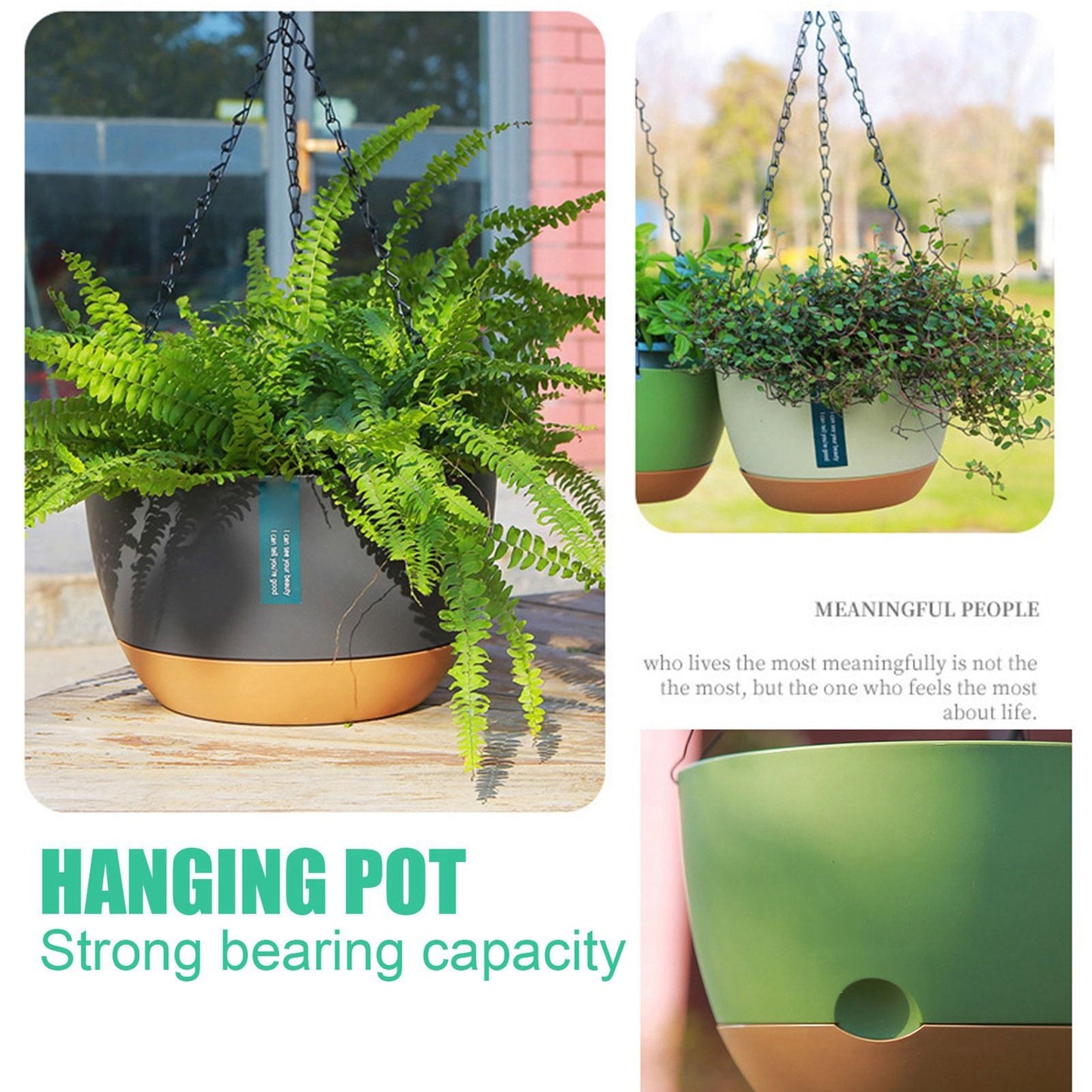 Hanging Double Chain Hanging Basket Planter Home Balcony Indoor Automatic Water Absorbing Basin