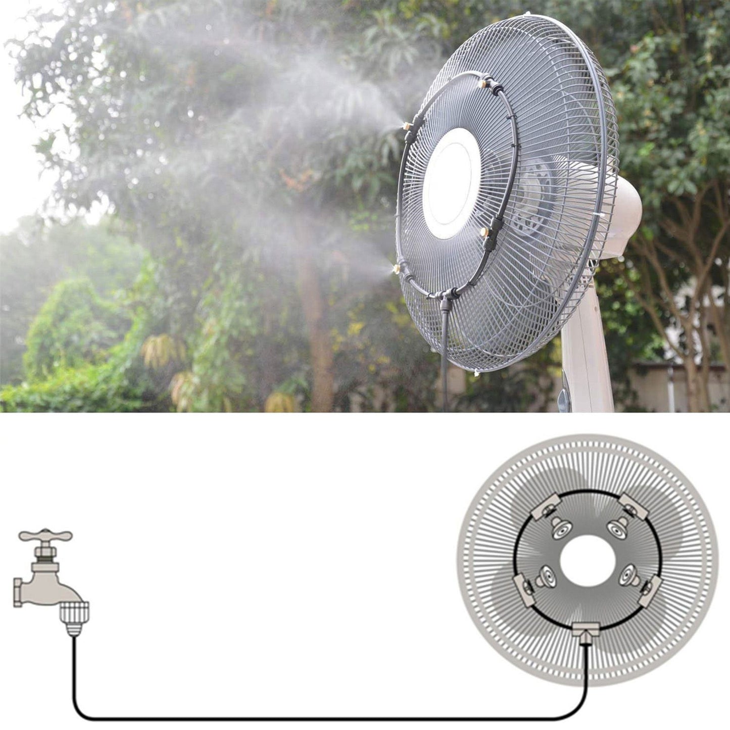 Black Spray Ring Outdoor Cooling Low Pressure Spray Set Spray Ring Fan with Cooling System