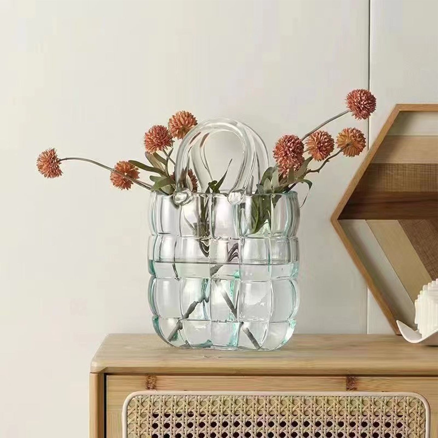 Glass Vase Transparent Hand Basket Living Room Flower Arrangement Creative Bag Fish Tank