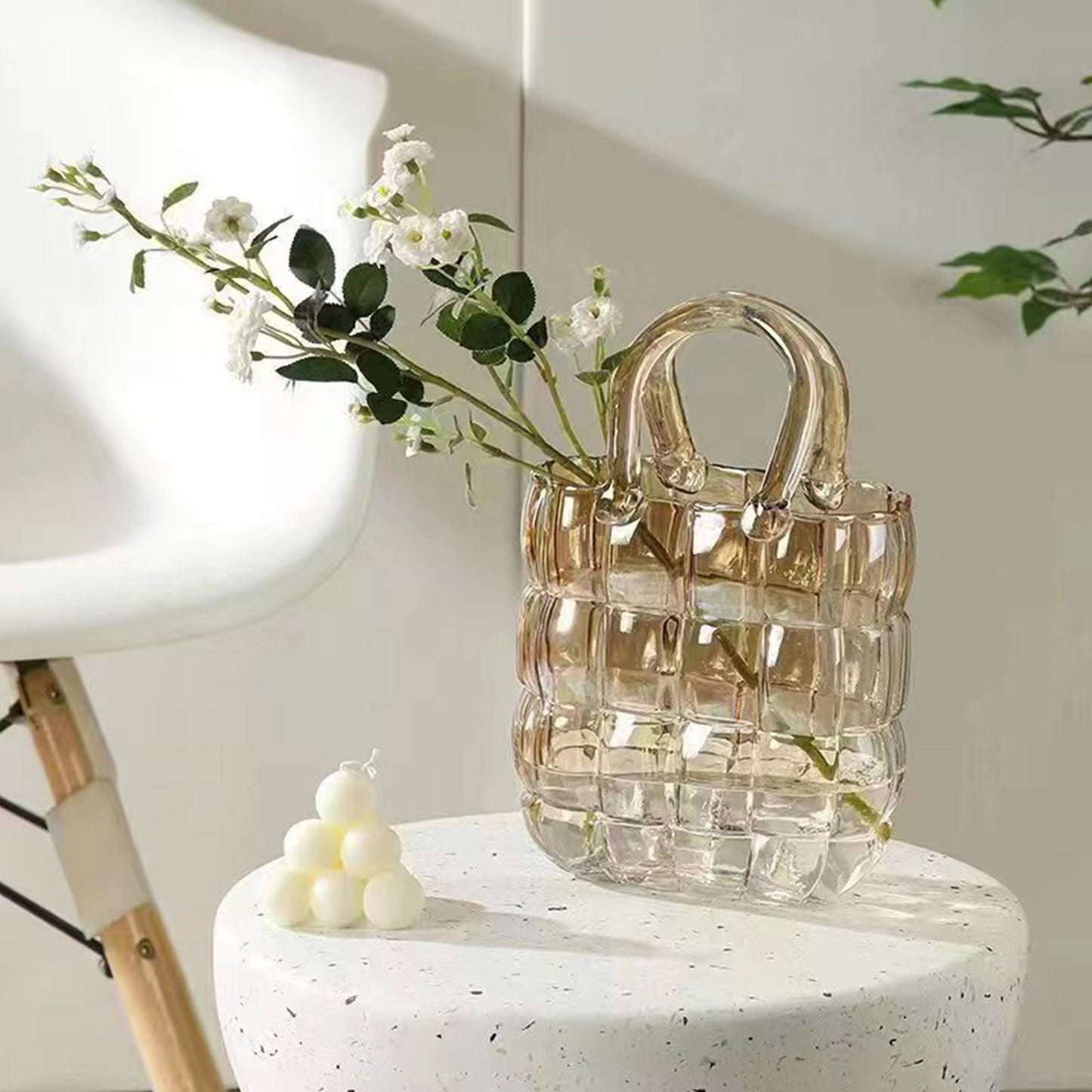 Glass Vase Transparent Hand Basket Living Room Flower Arrangement Creative Bag Fish Tank