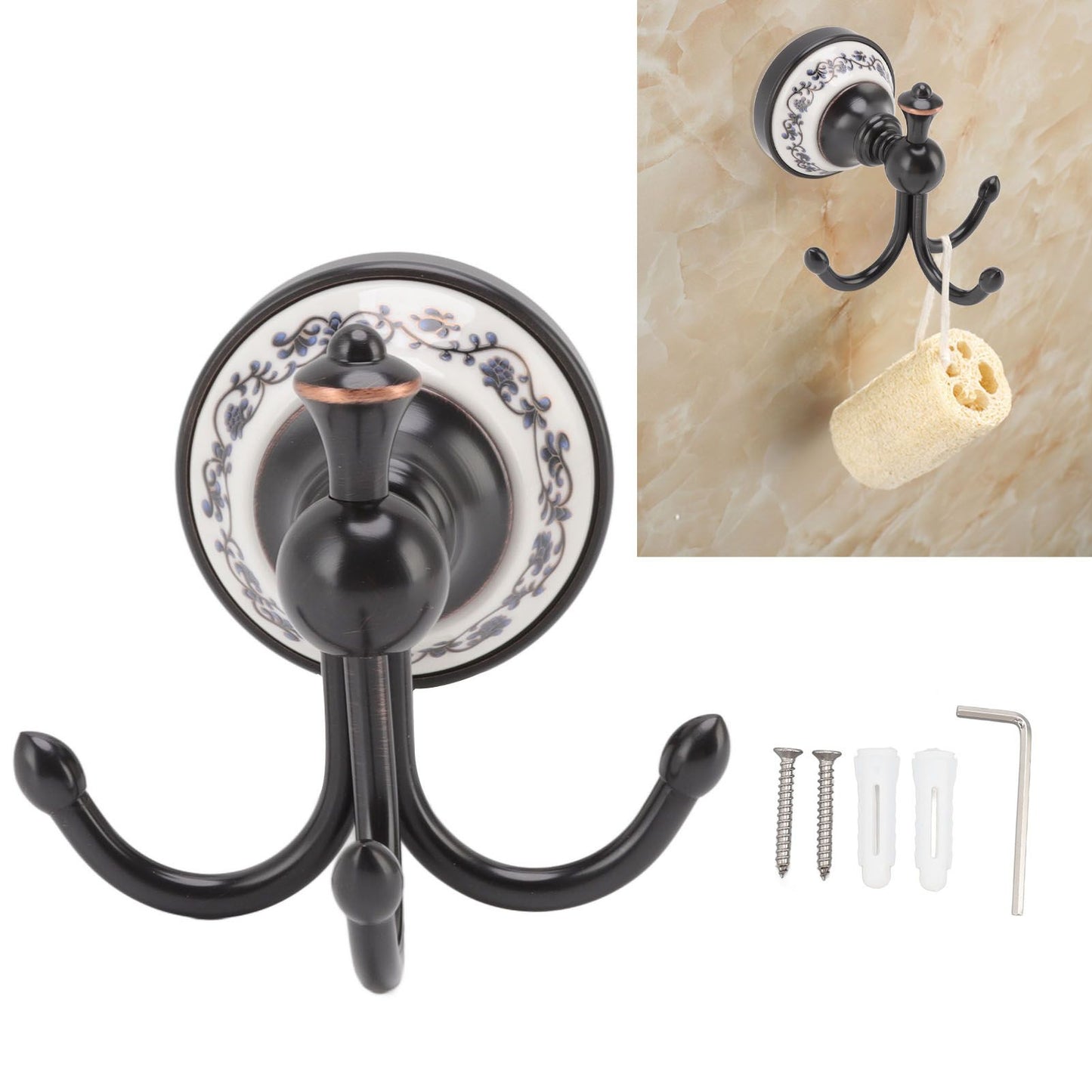Wall Mounted Coat Hook 3 Prong Retro Look Corrosion Resistance Hanging Towel Hook for Bathroom Bedroom
